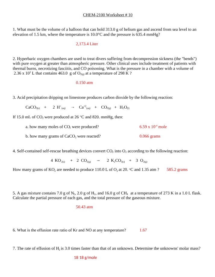 Worksheet 10 for CHEM-2100