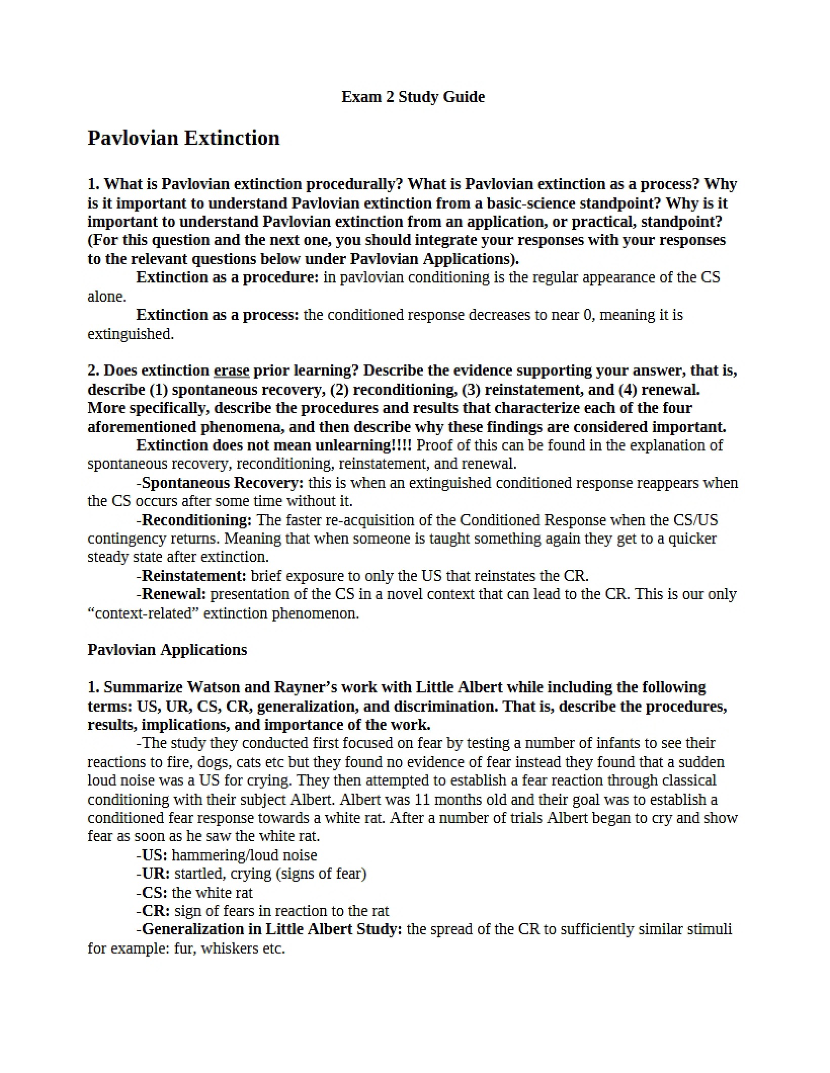 Exam 2 Study Guide for Conditioning