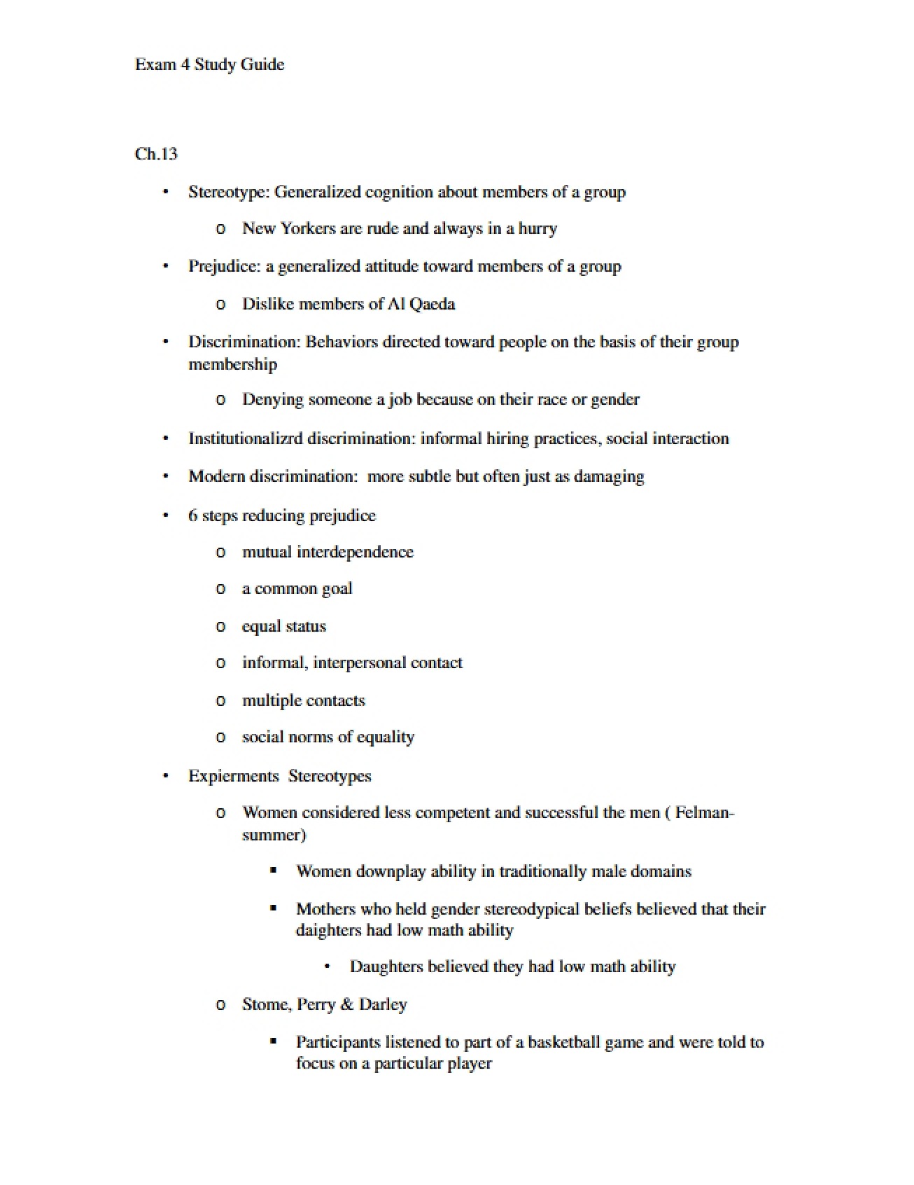 Exam 4 Preparation Guide
