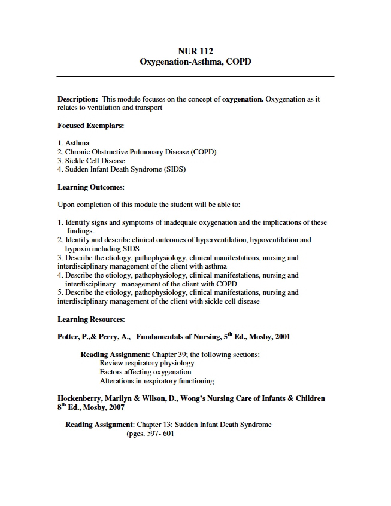 Module on Asthma, COPD, and Oxygenation