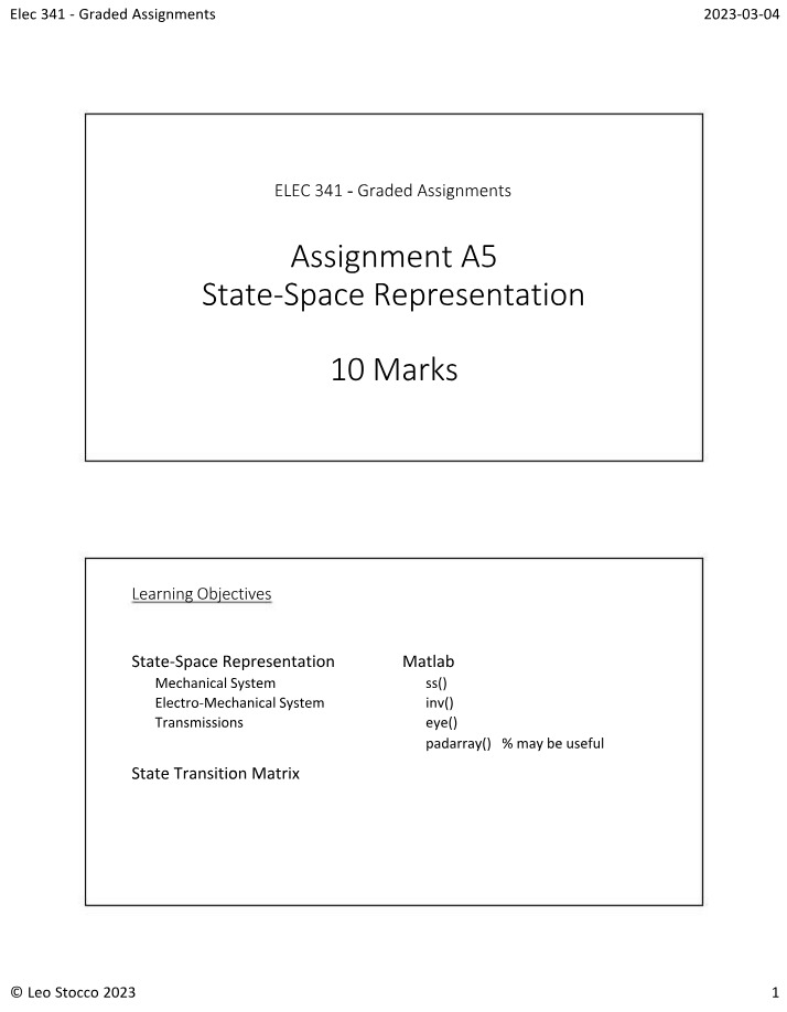 State-Space Representation for Mechanical Circuit Assignments