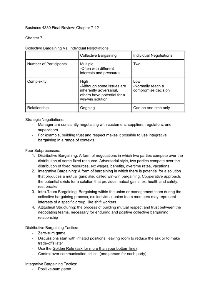 Individual Negotiations vs. Collective Bargaining