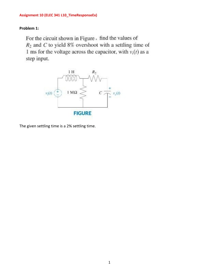 ELEC 341 Assignment 10 - Time Response