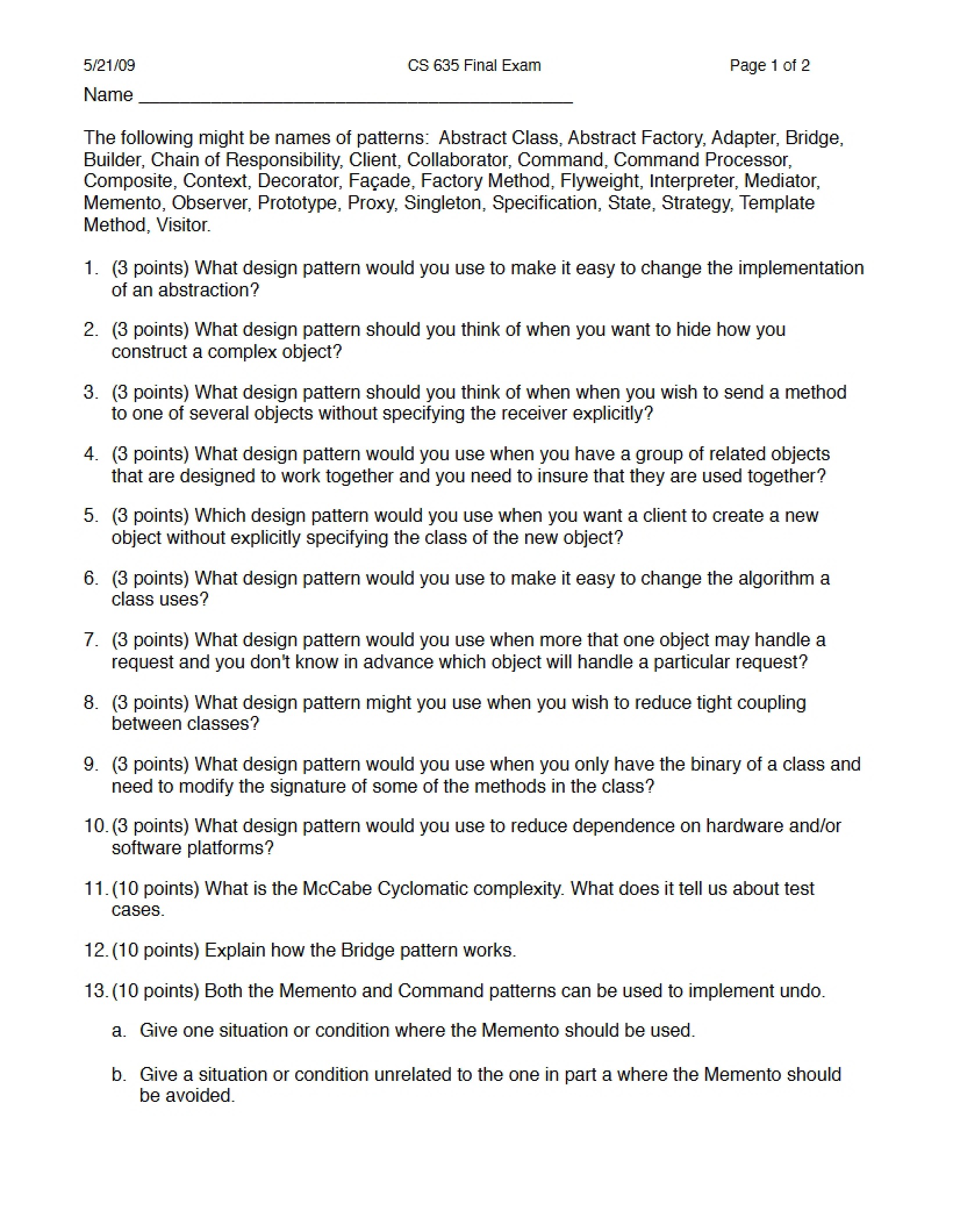 Advanced Object Oriented Final Exam