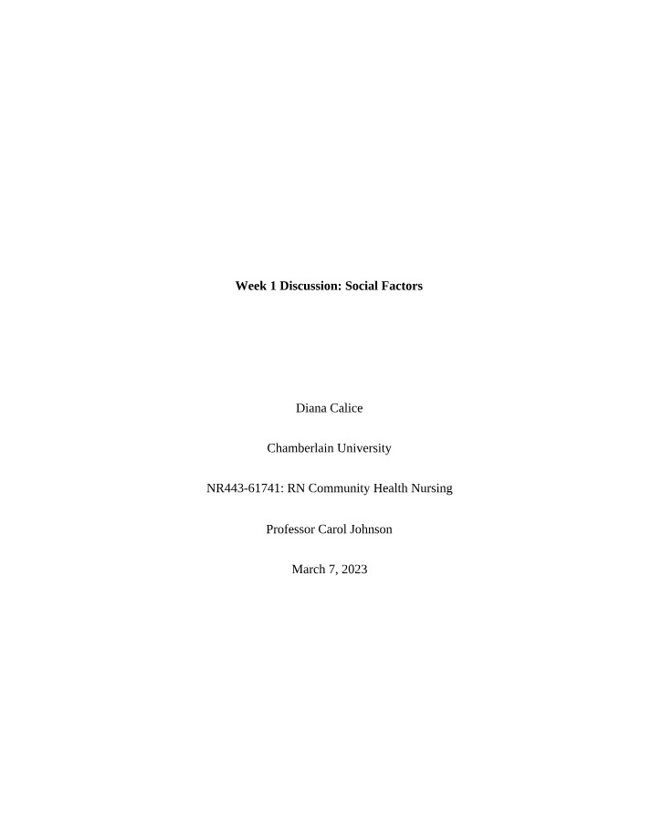 Week 1 Discussion on Social Factors