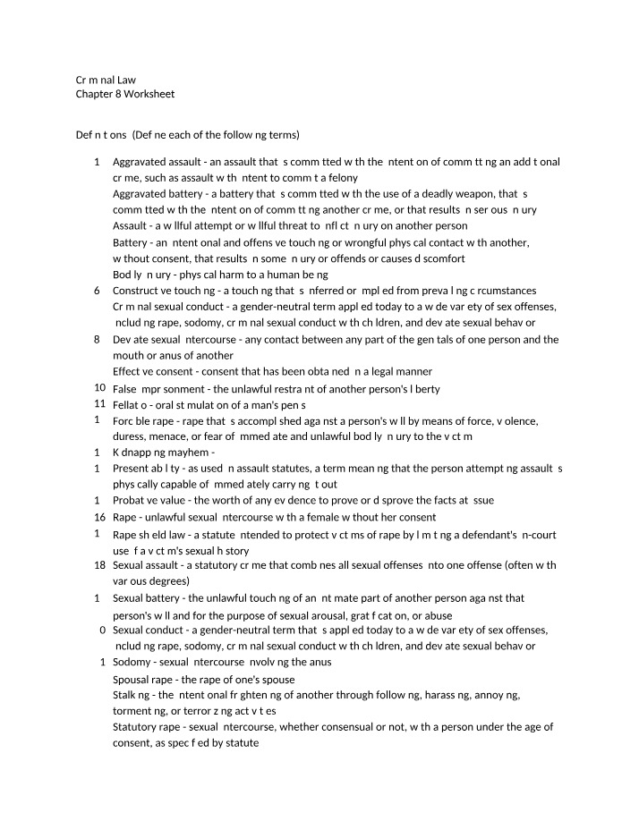 Study Guide for Criminal Law Chapter 8