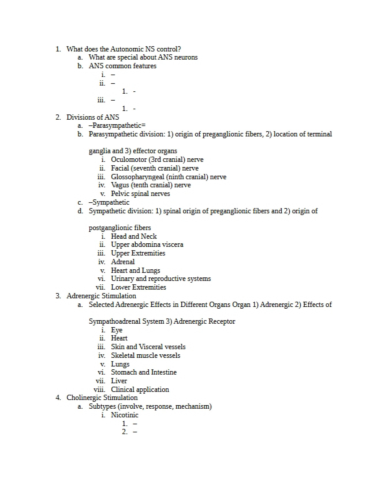 Control of Autonomic Nervous System