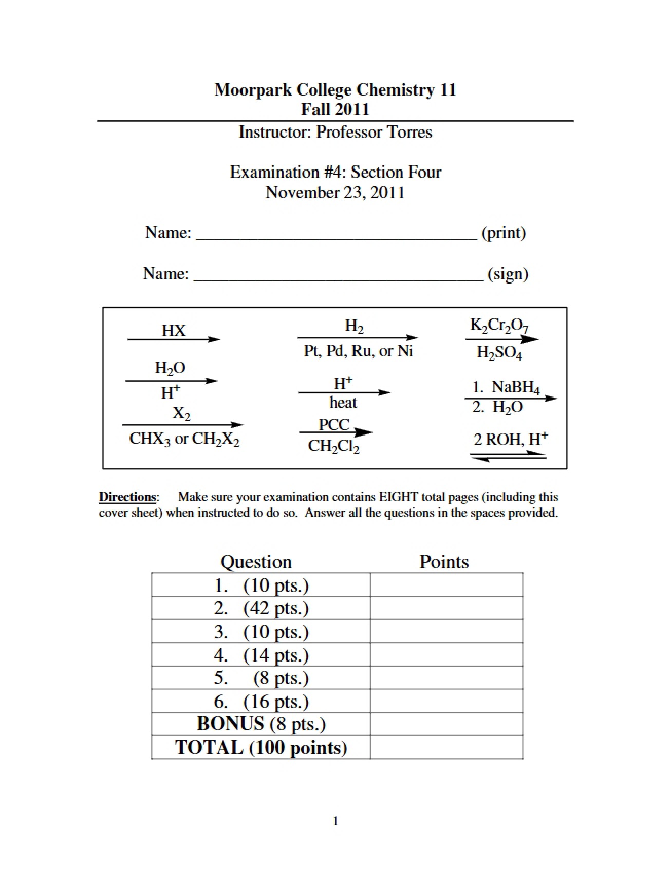 Exam Number Four CHEM M11