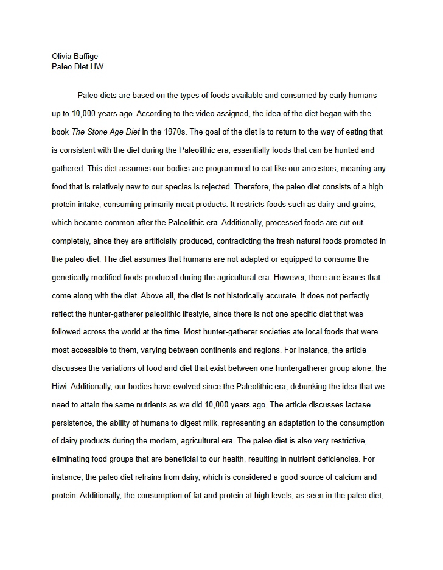 Homework on Paleo Diet