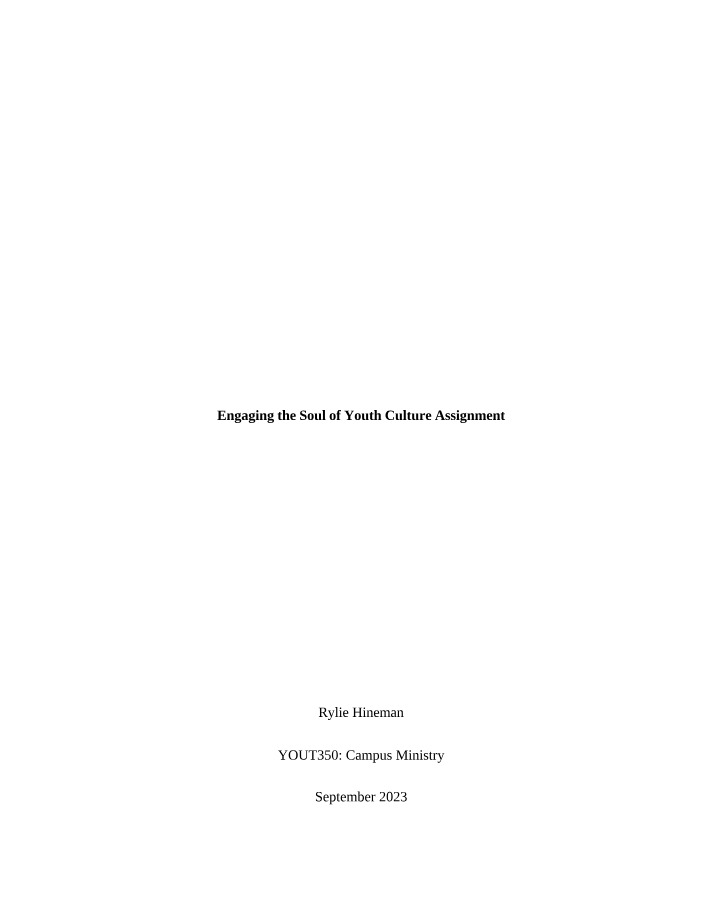 Assignment - Engaging the Soul of Youth Culture