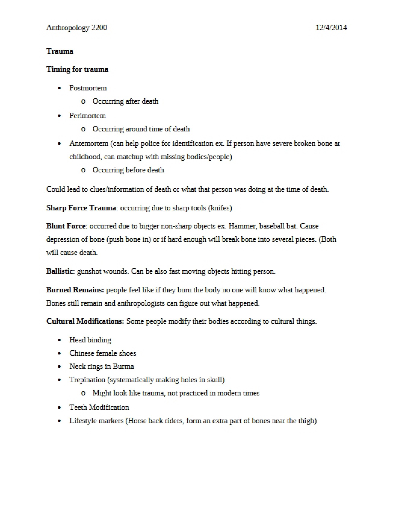 Analysis of Trauma