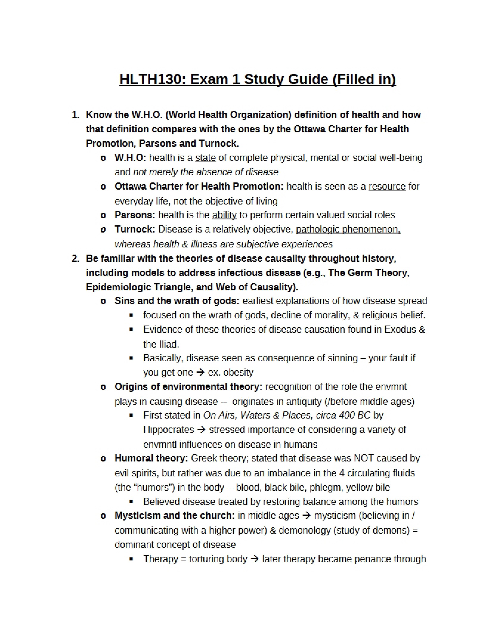 Study Resource for Exam 1