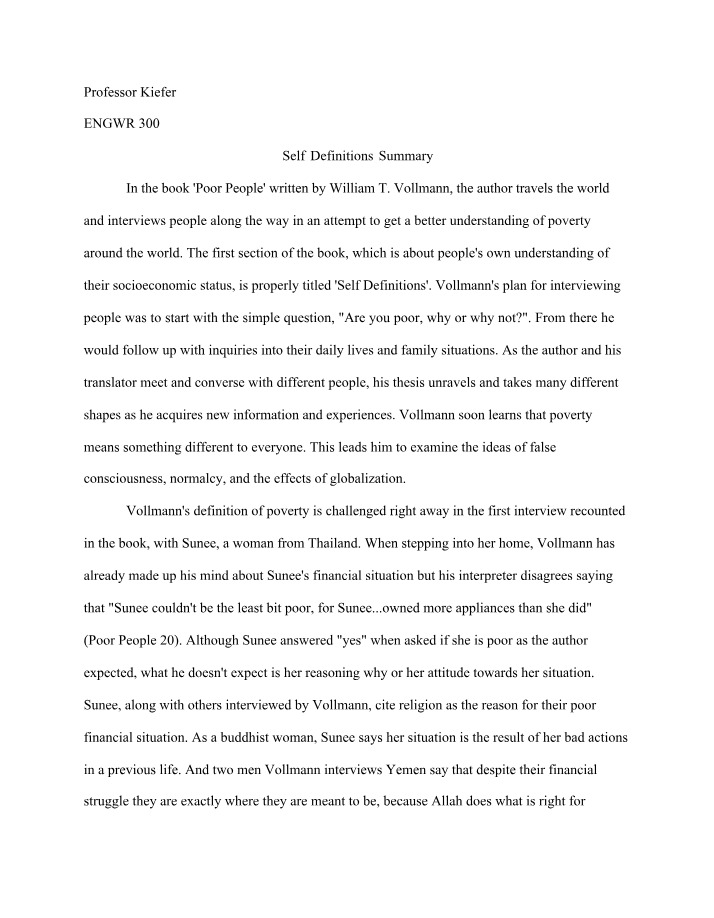 Self Definitions and Global Perspectives on Poverty