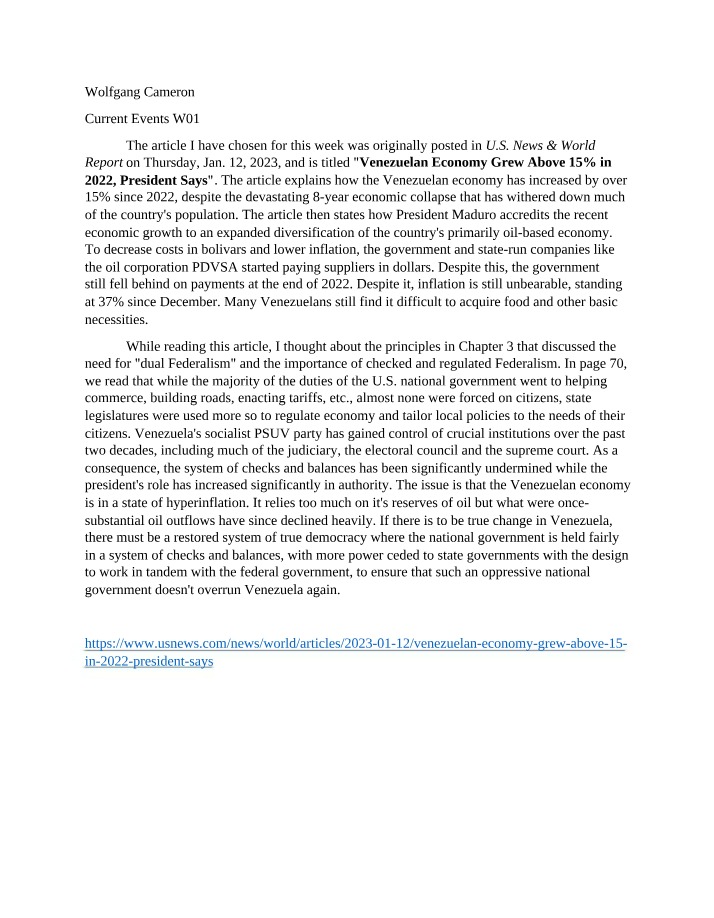 Analysis of 2022 Venezuelan Economy Growth