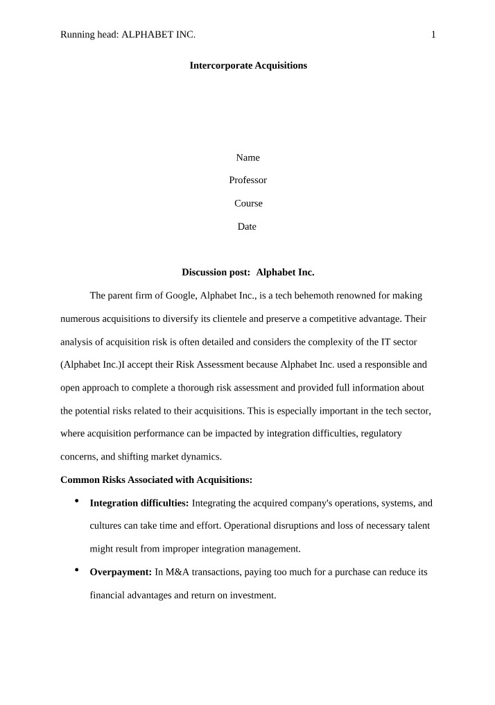 Alphabet Intercorporate Acquisitions - Strategies and Risks