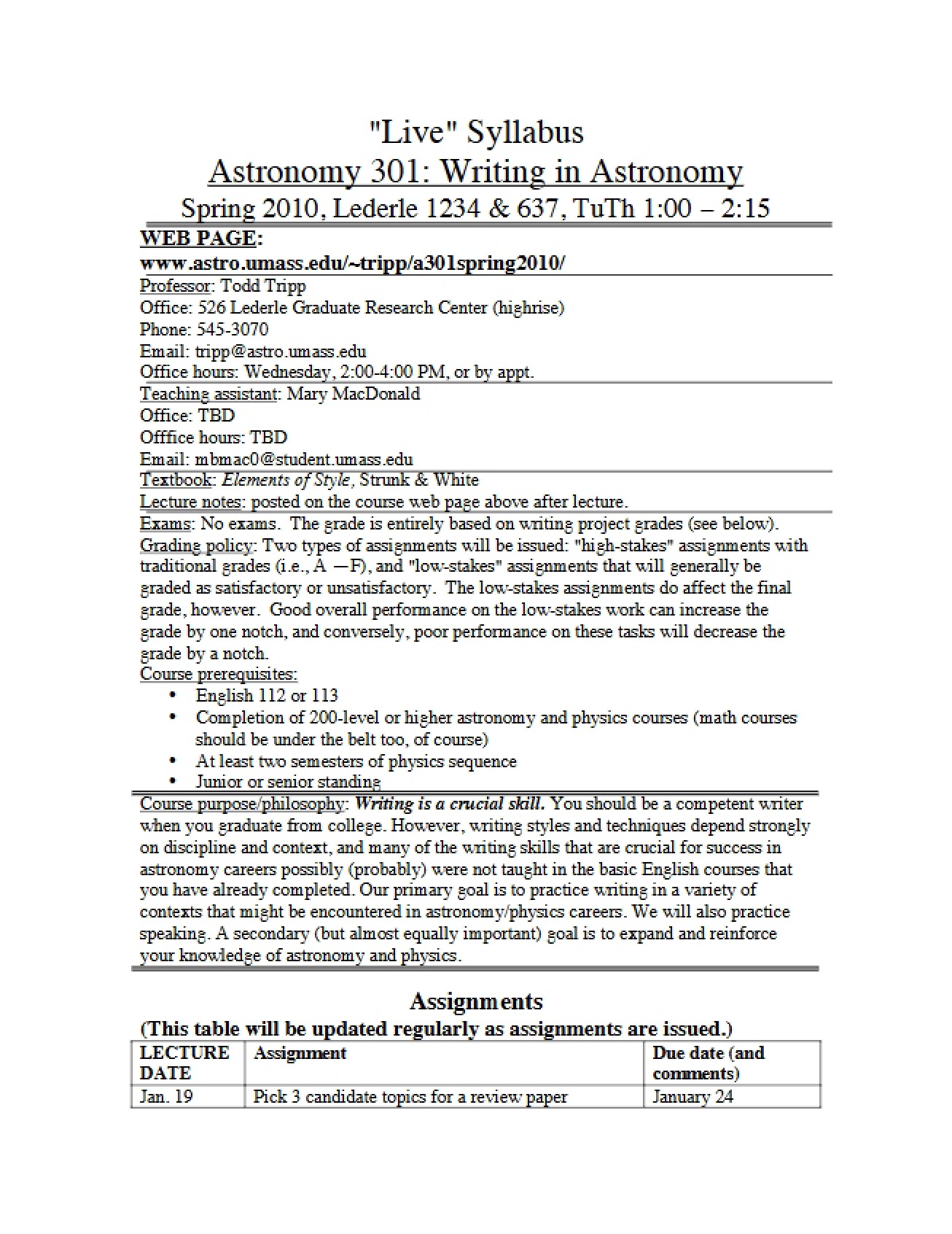 Writing About Astronomy Syllabus
