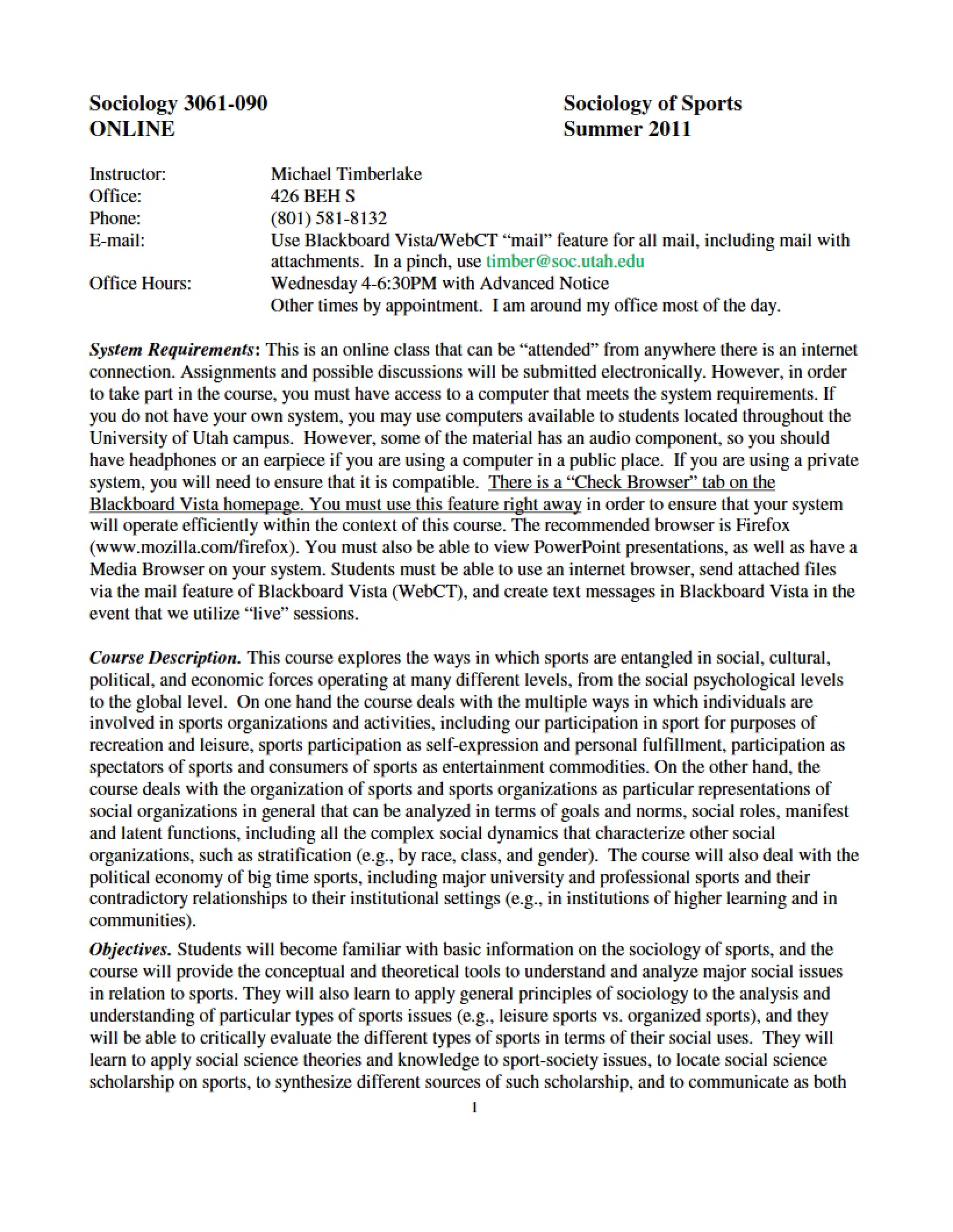 Syllabus Sociology of Sports
