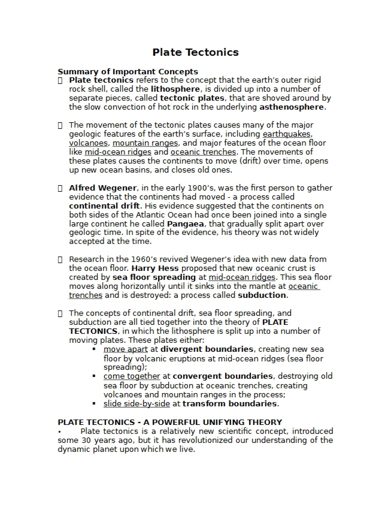 Outline 3 Plate Tectonics