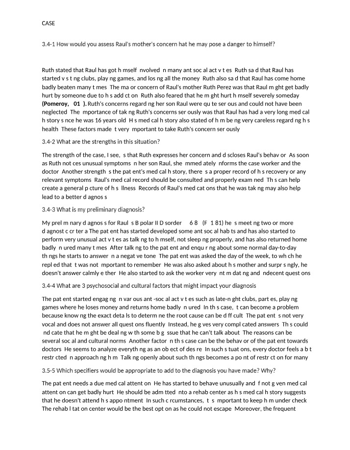Case Study - Assessing Concerns for Raul's Safety