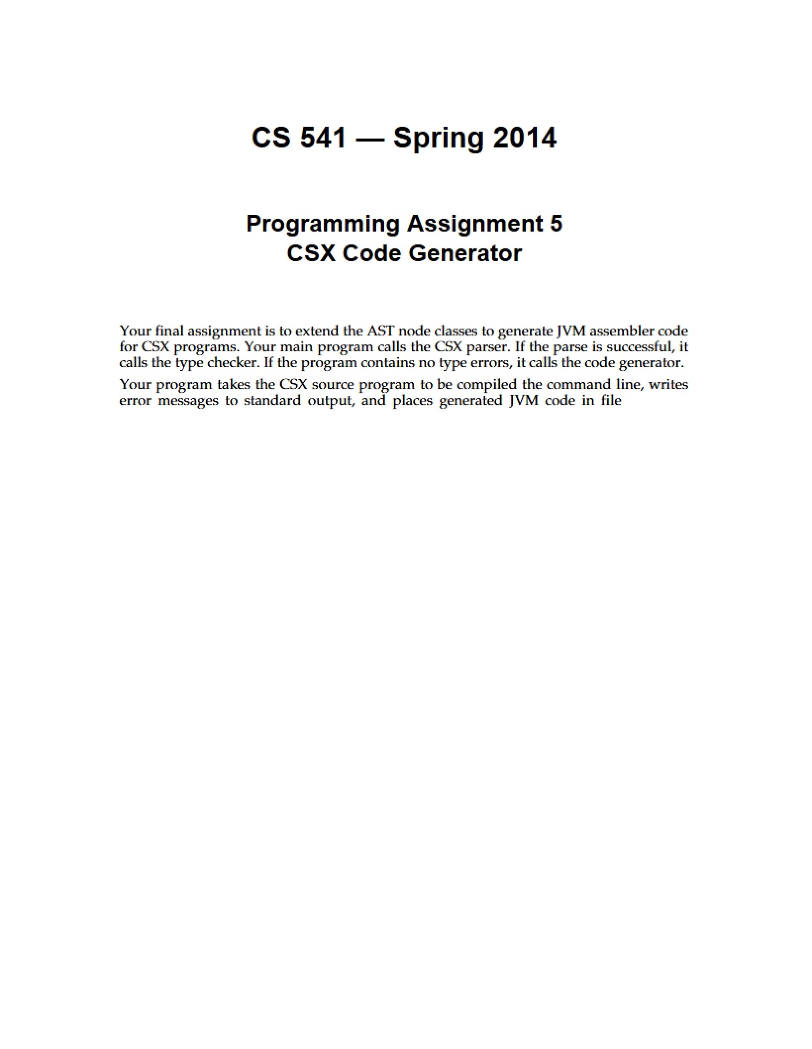 CSX Code Generator Assignment Five