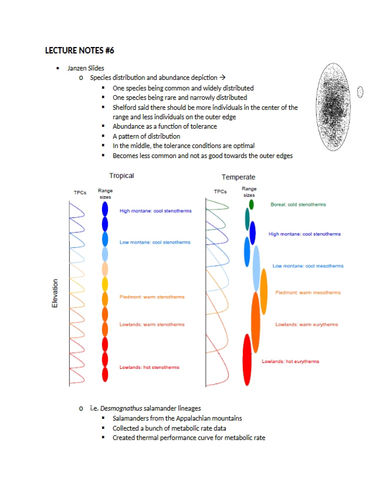 Sixth Lecture Notes for Genes, Ecology, and Evolution