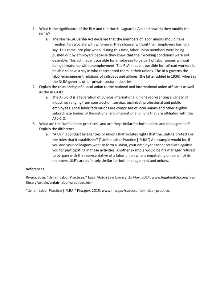 RLA, Norris-LaGuardia Act, and Unfair Labor Practices