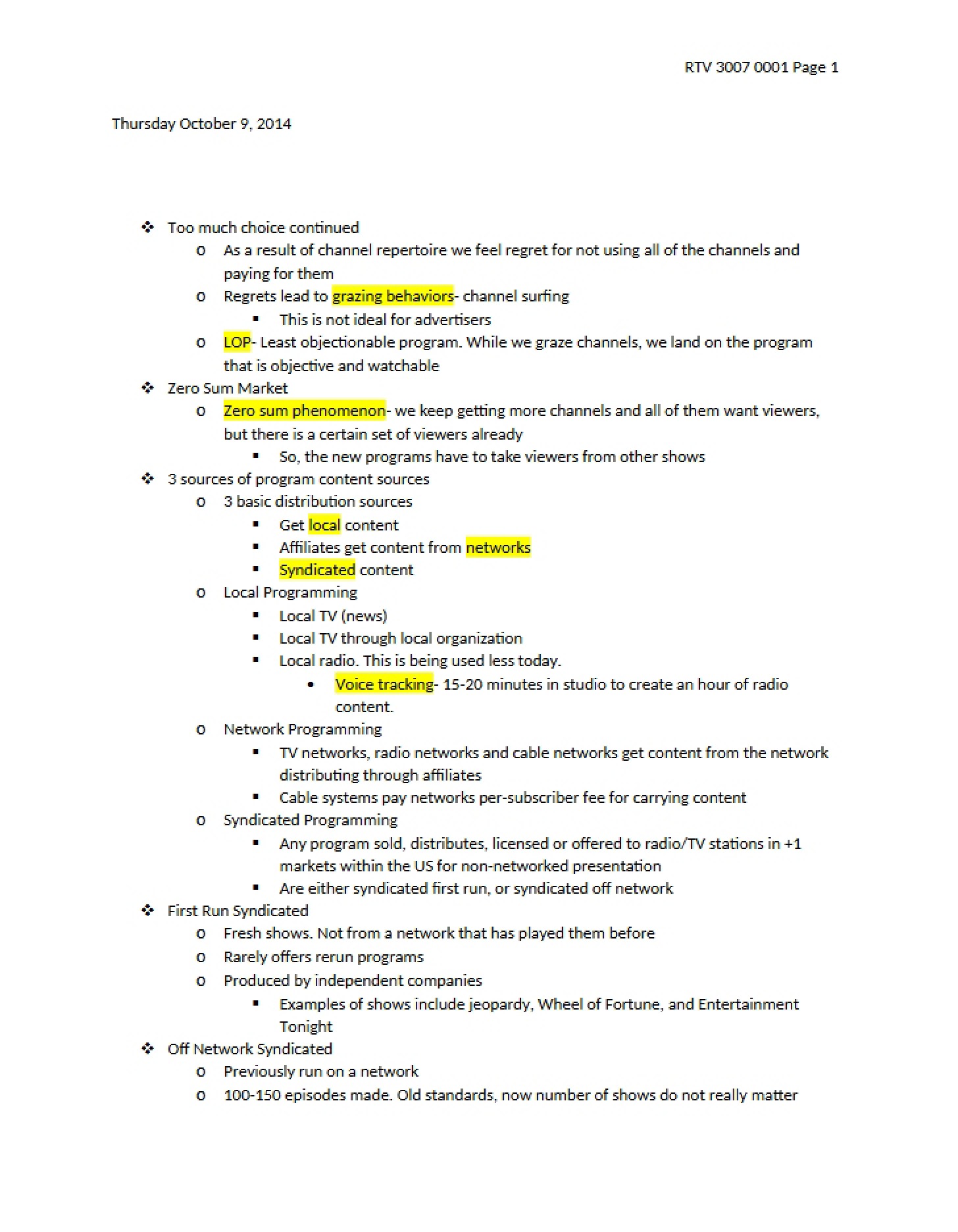 Notes from Class