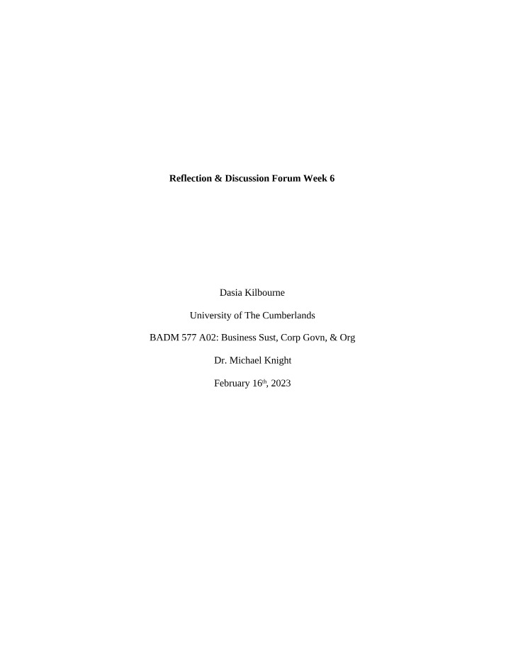 Week 6 Reflection and Discussion Forum