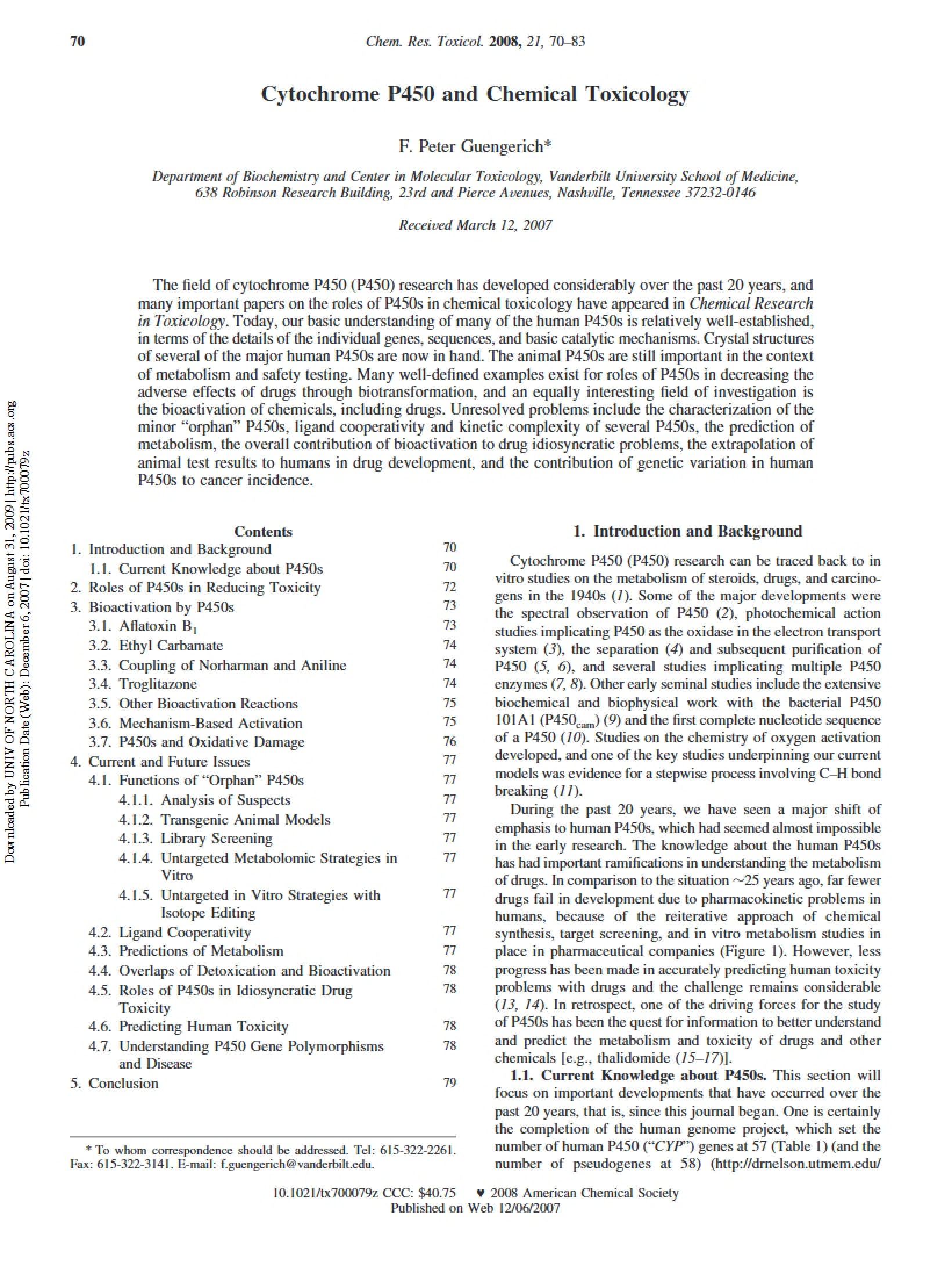 Chemical Toxicology and Cytochrome P450