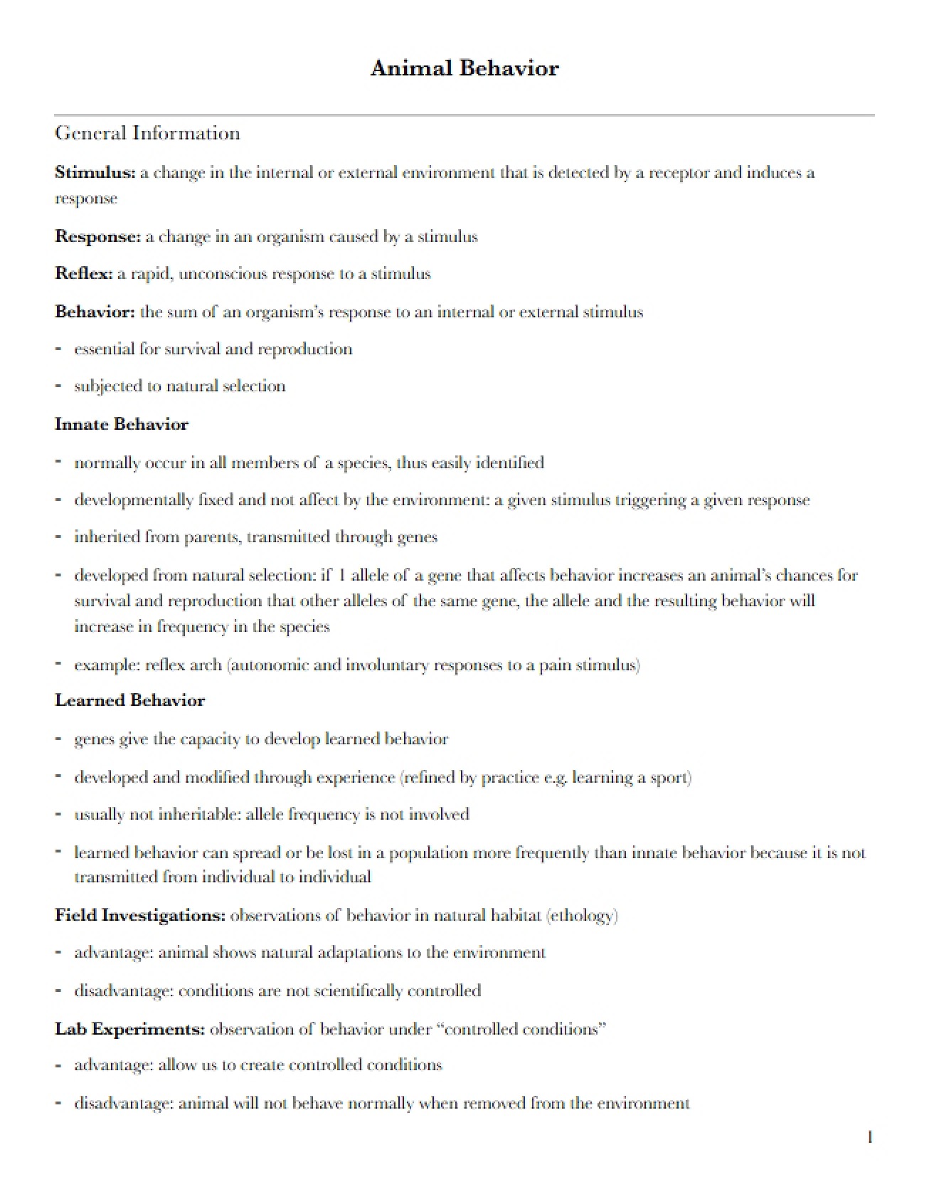Behavior of Animals