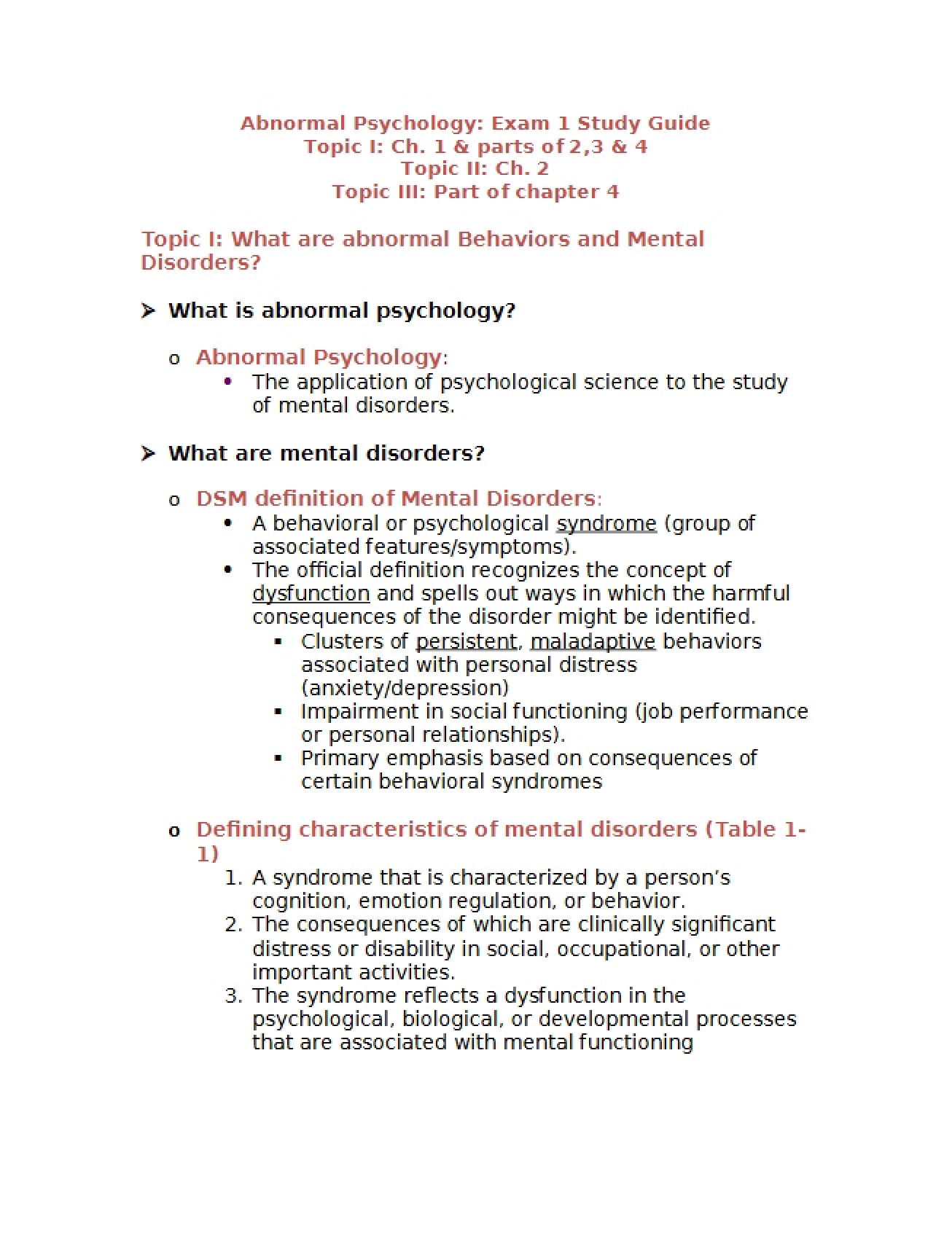 Preparation Guide for Exam One