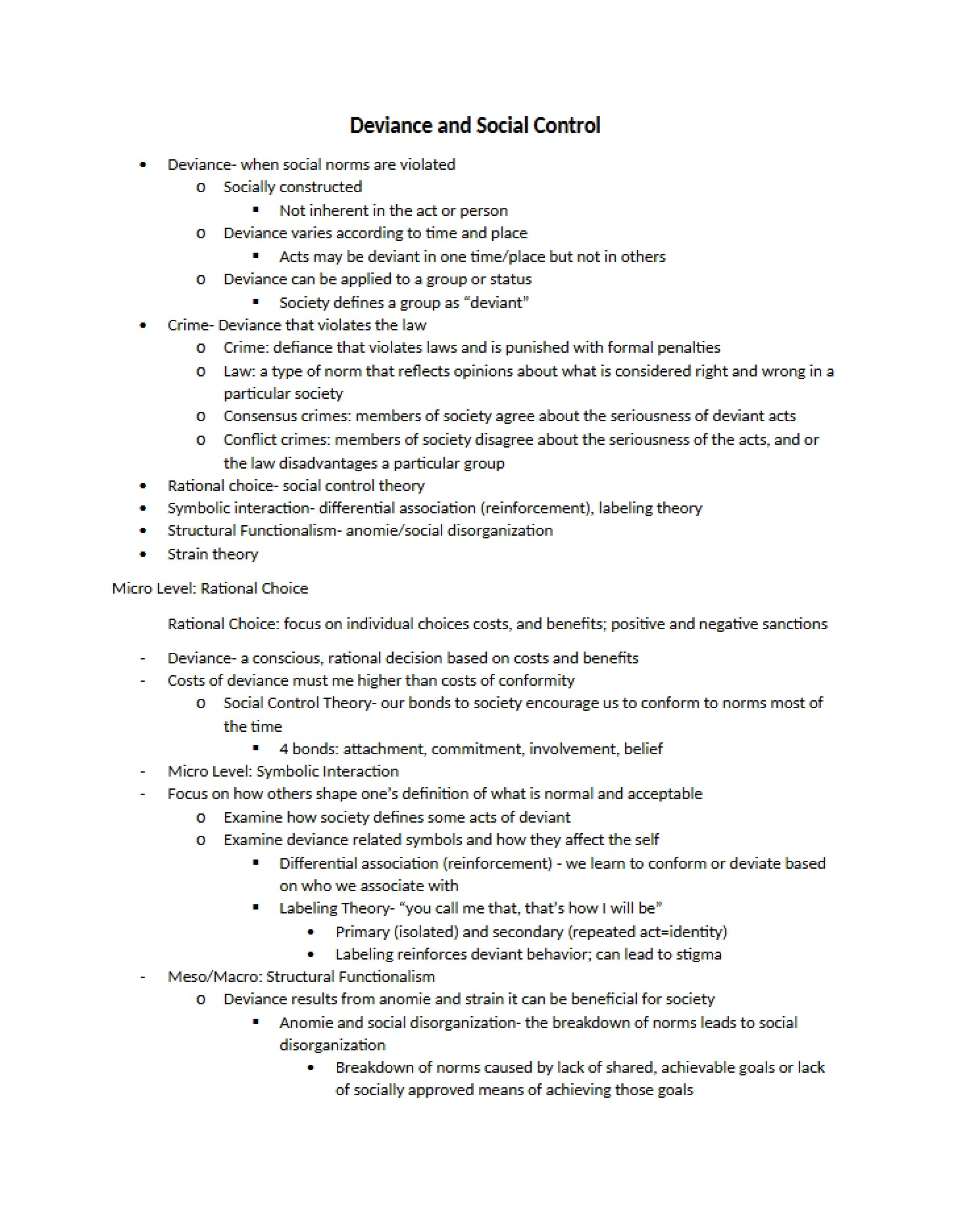 Social Control and Deviance