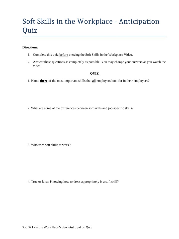Workplace Soft Skills Anticipation Quiz