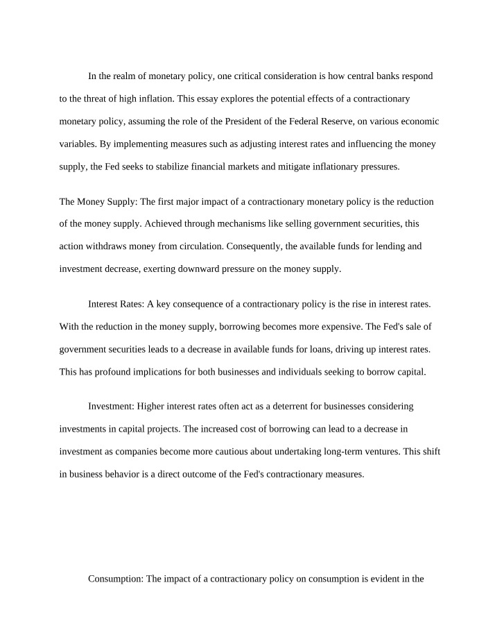 Contractionary Monetary Policy Effects on Economic Variables