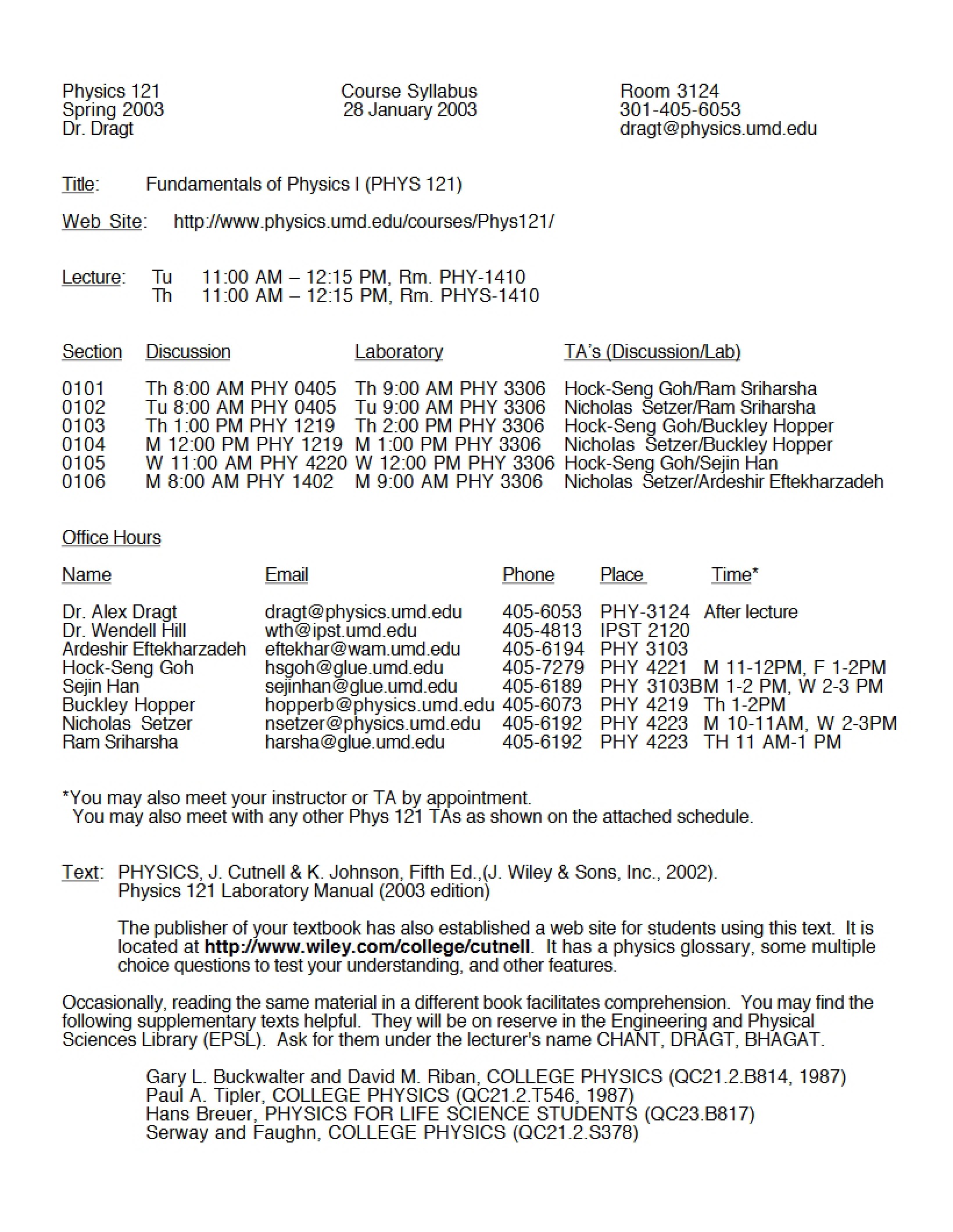 Class Syllabus