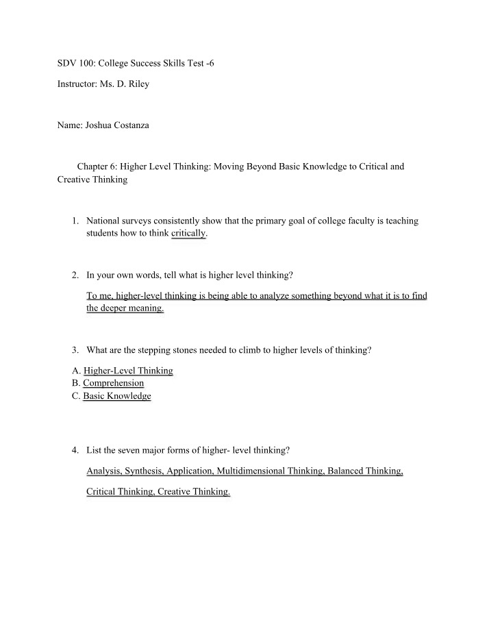 Test 6 - College Success Skills