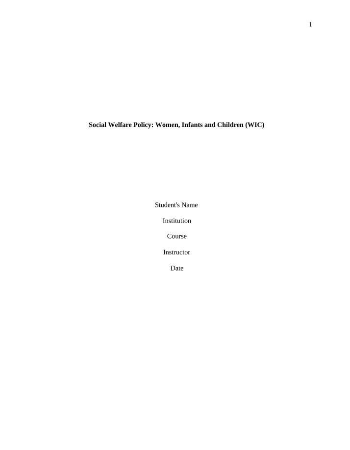 WIC Program Analysis - Social Welfare Policy