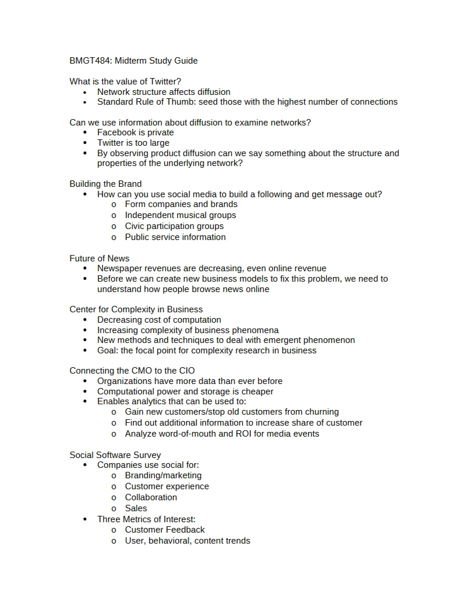 Study Guide for Midterm