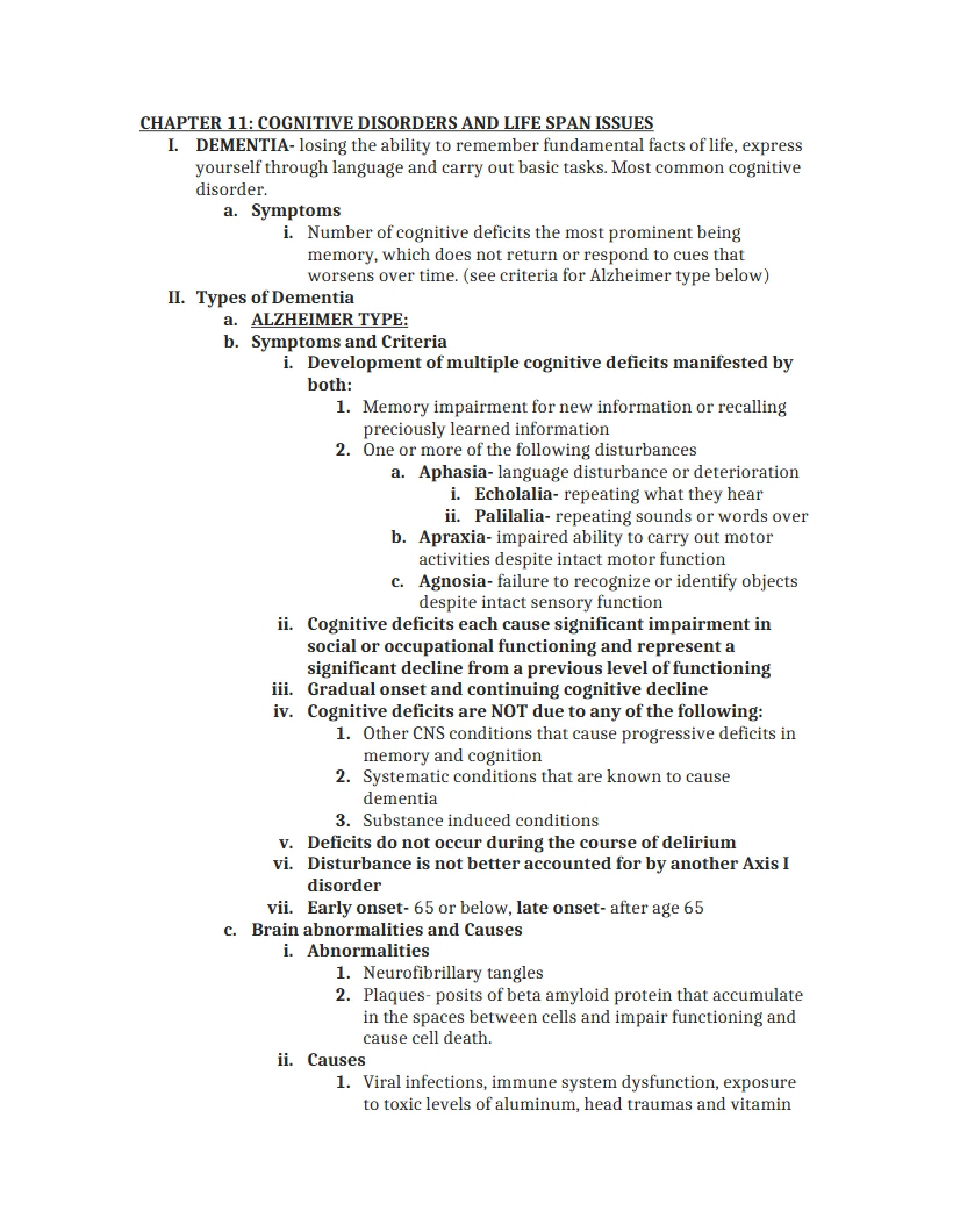 Issues in Life Span and Cognitive Disorders (Ch 11)