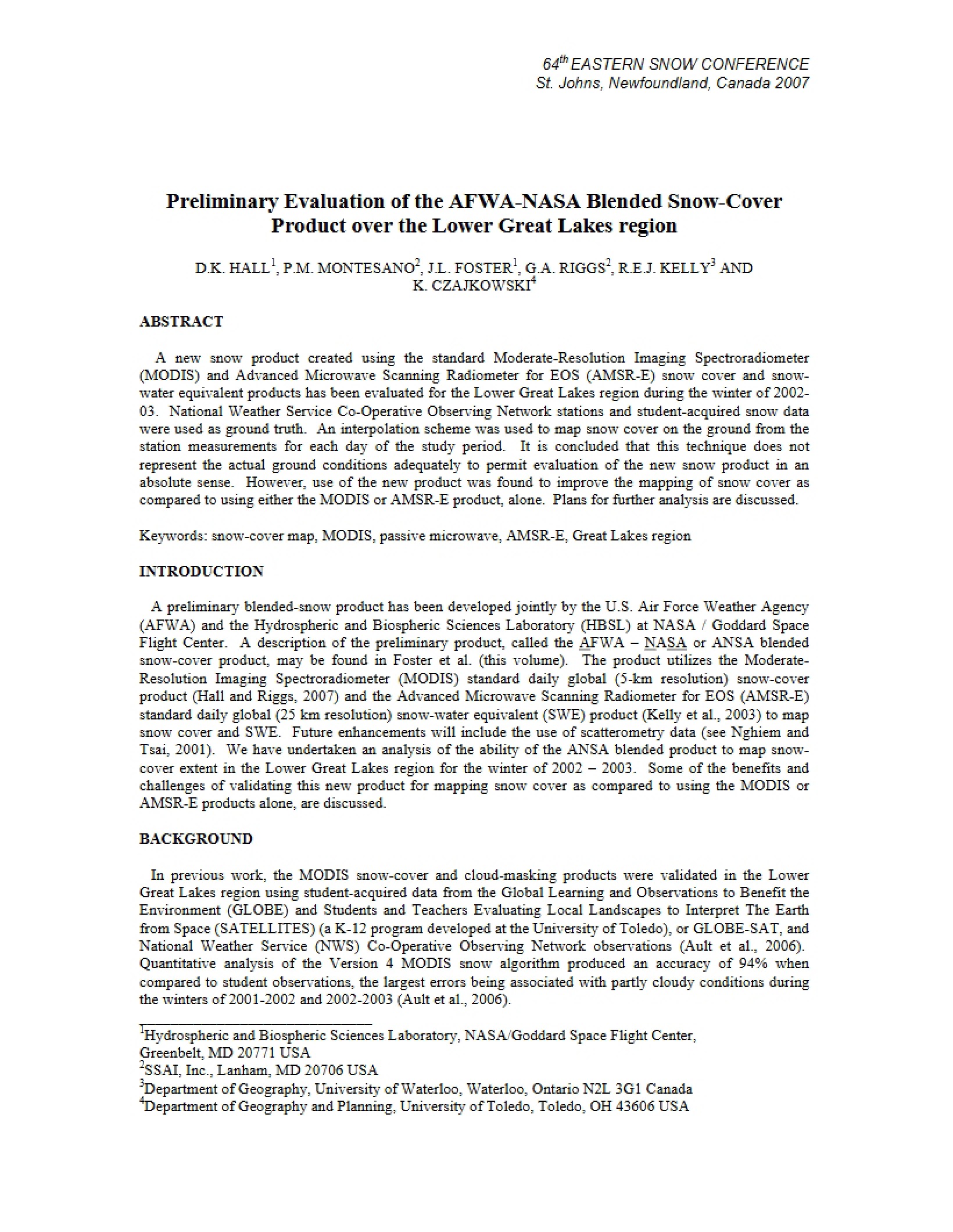 AFWA-NASA Blended Snow-Cover Product Evaluation