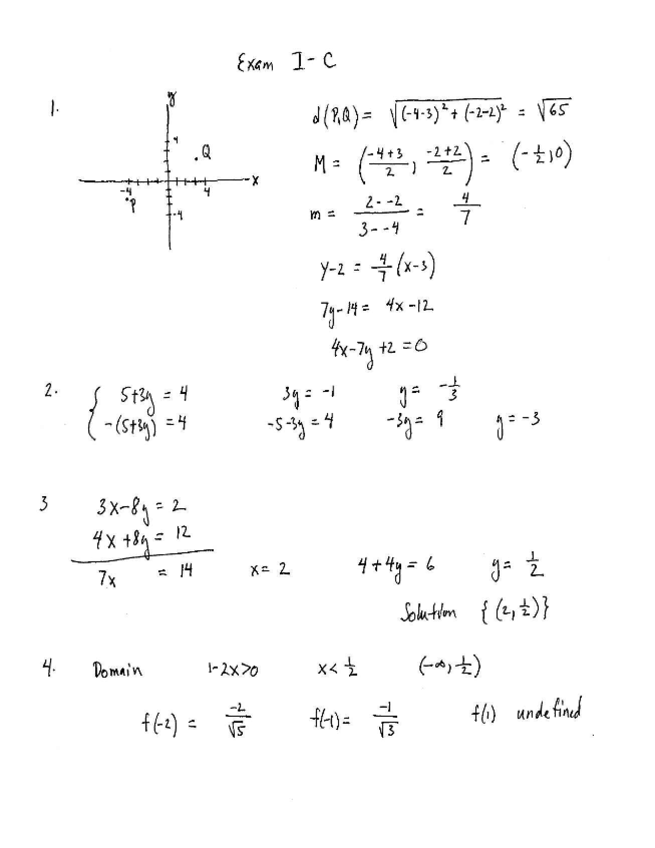 MATH 1351 Exam 1-C
