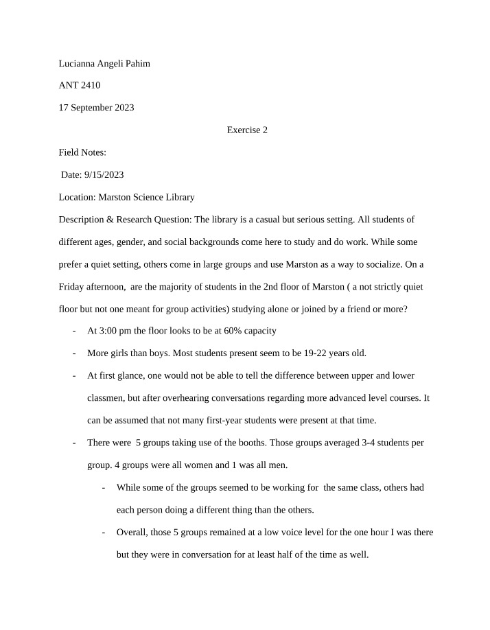 Field Notes - Marston Science Library Behavior