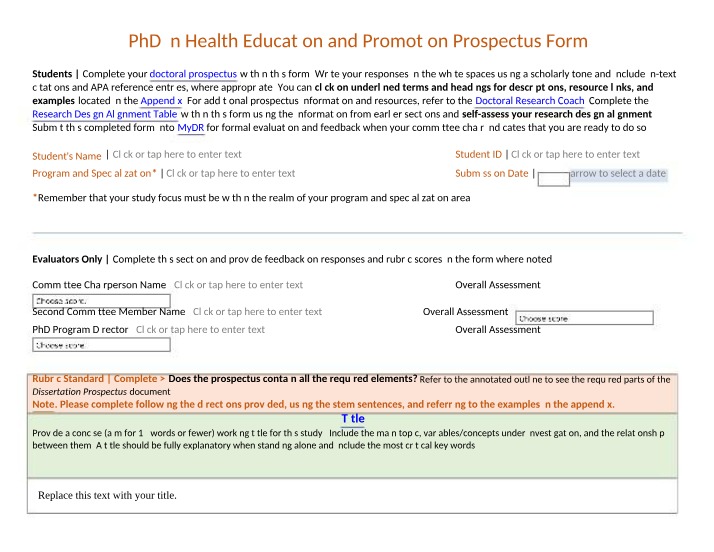 Prospectus Form for PhD in Health Education and Promotion