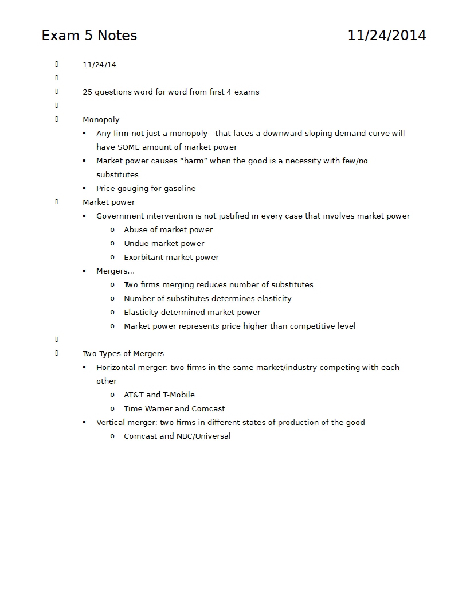 Notes for Fifth Exam