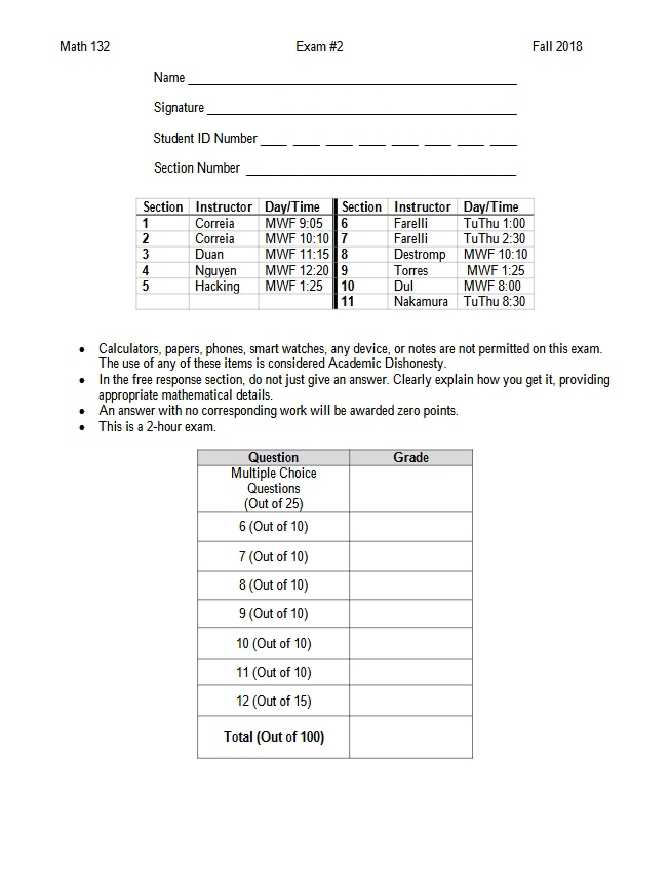 Fall 2018 Second Exam