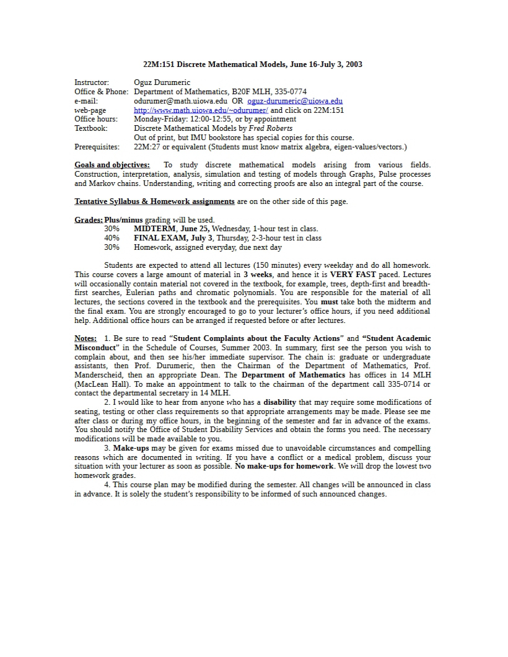 Mathematical Models (Discrete)