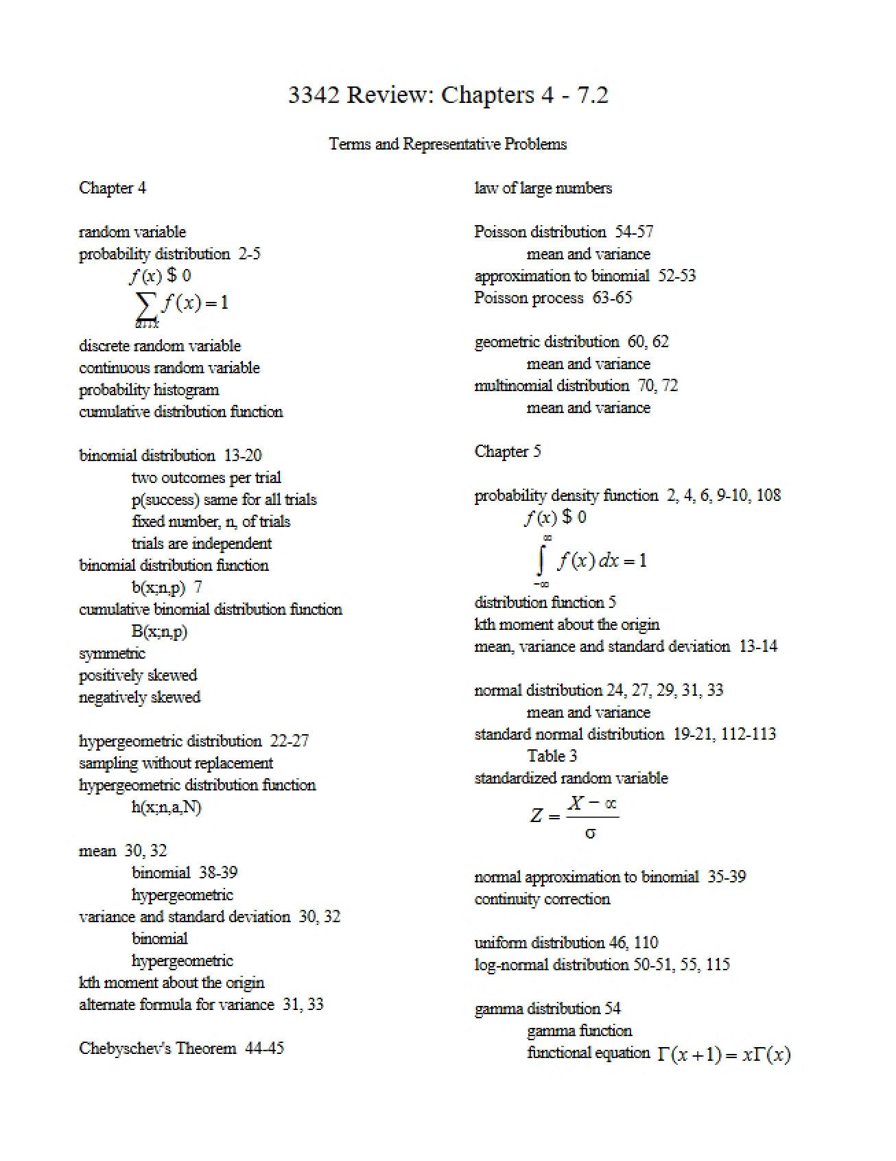 MATH 3342 Review Chapters - Mathematical Statistics for Engineers and Scientists