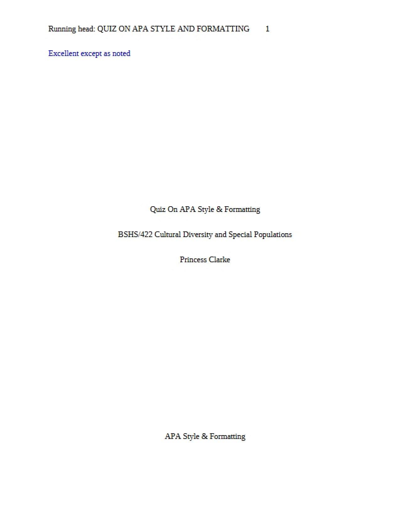 Quiz on APA Style and Formatting