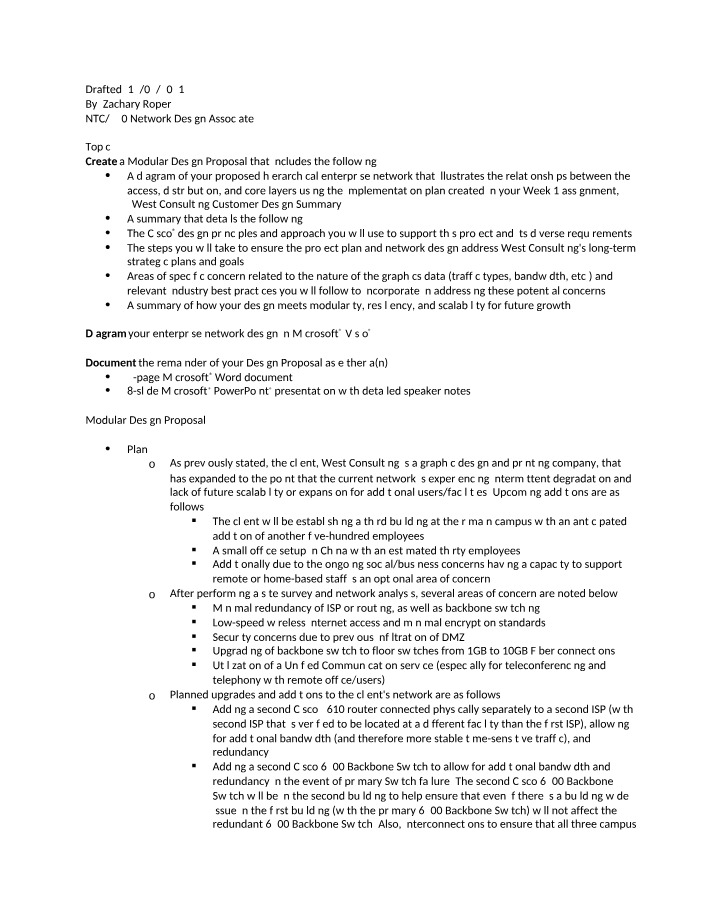 Modular Design Proposal - Enterprise Network for West Consulting