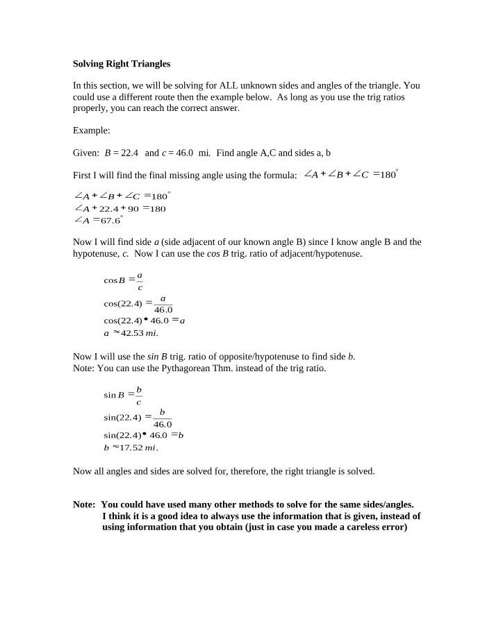 Example - Solving Right Triangles